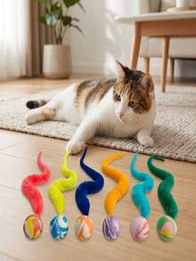 1/3/6pcs, Plush Material, Bite-Resistant, Interactive Exercise Pet Toy, Random Ball Colors, Online Jumping Ball For CATERPILLAR Toy, Fluffy Jumping Ball, No Batteries Required (6 Colors) - Multicolor - View 2