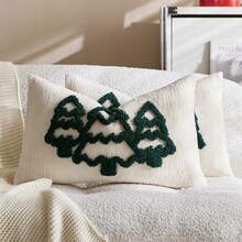3D Christmas Tree Pillow Case, Rustic Farmhouse Style Christmas Tree Pillow Case, 17.72x17.72 Inches, Polyester Material, Zipper Design, Hand Wash Only, Geometric Pattern, Holiday Home Decor Cushion Cover (1pc, 2pcs Optional) - Green - View 12