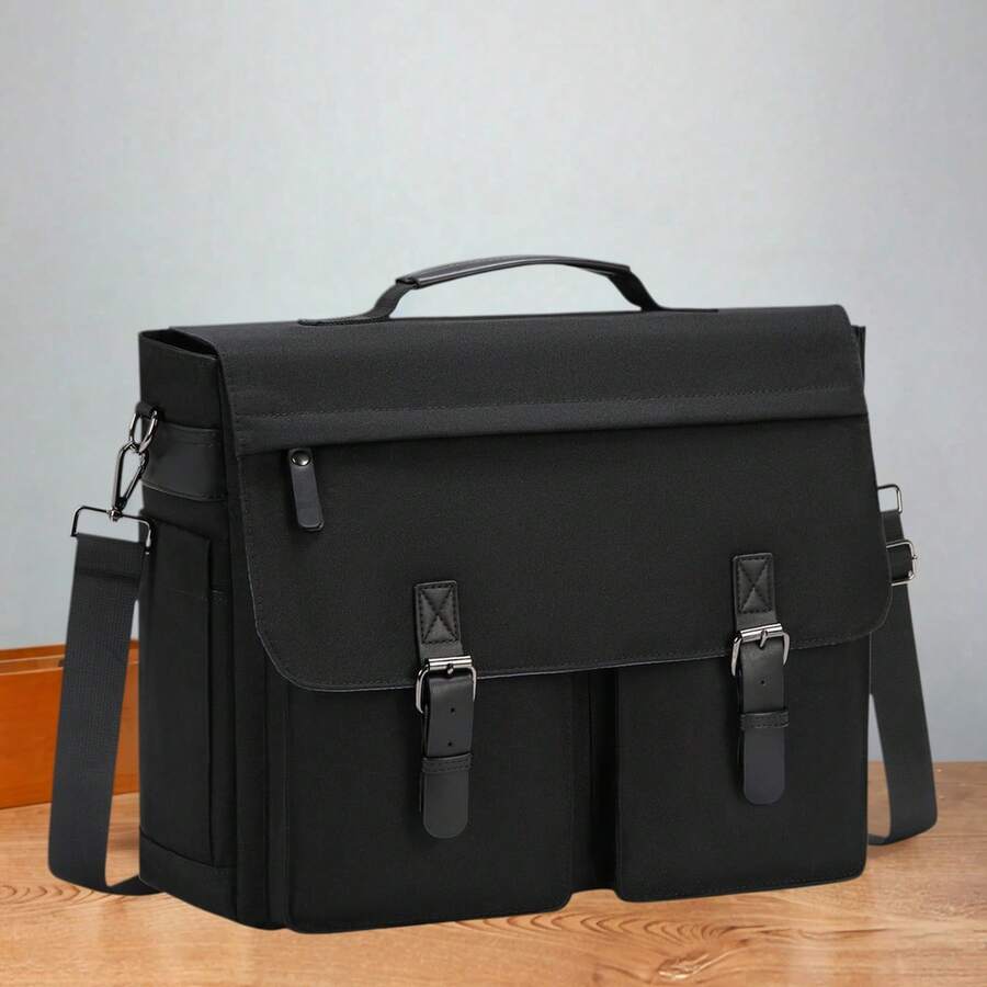 NEWHEY 15,6 tum laptop-messengerbag vintage portfölj, stor kapacitet med axelrem och topphandtag, slitstark arbetsväska i canvas för affärer, kontor och resor - Multifärgad - Visa 1