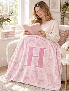 1PC Custom Sublimation Bow Initial Letter Blanket, Personalized Printed Throw Blanket With Bow & Heart Pattern, 3 Optional Sizes, Home Decor Blanket For Bedroom Sofa, Ideal Holiday Gift For Friends And Family - Multicolor - View 8