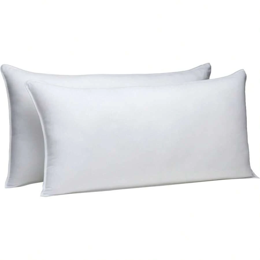Basics - Almohadas alternativas de plumón para dormir boca abajo y arriba, densidad suave, estándar, paquete de 2, blanco, 66 cm de largo x 51 cm de ancho