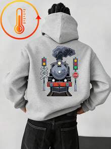 Tween Boy Fun Graphic Print Pullover Sweatshirt, Warm & Comfortable Thermal Lined Pullover Sweatshirt For Autumn/Winter - Grey - View 1