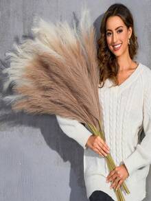 120/100/90/70pcs Pampas Grass, Artificial Reed, Artificial Pampas Grass, High Fluffy Artificial Flowers, Bedroom Decor, Bohemian Style Decoration, Pampas Grass Vase Filler, Farmhouse Home Wedding Decor, Pampas Grass Vase, Suitable For Living Room, Bedroom, Kitchen, Decorative Gift, Birthday, Graduation Celebration, Autumn Decor, Autumn Theme Arrangement - Brown - View 11