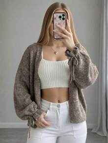 Women's Vintage Fashion Knit Cardigan Casual College Commute - Flower Coffee - View 6