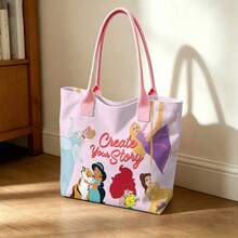 Miniso Disney Princess Series Canvas Tote Bag, Reusable Canvas Shoulder Bag, Spacious Handbag Suitable For Daily Errands, Work, School, Beach, Shopping And Casual Daily Use - White - View 2