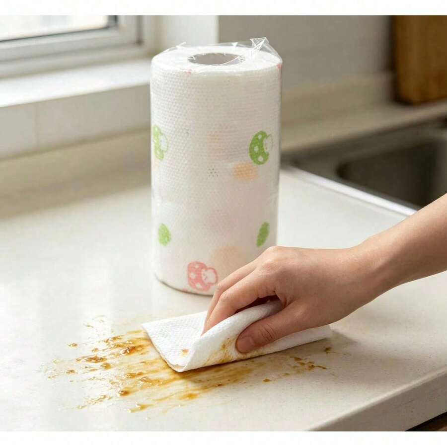 Washable Kitchen Paper Towels, Disposable Cleaning Wipes, High Absorbency, Non-Greasy, Roll, Random Pattern, Suitable For Kitchen, Car, Living Room, Bathroom, Bedroom And Other Places, Essential For Kitchen Cleaning, Also Decorative Kitchen Supplies. - Multicolor - View 1