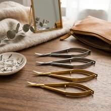 1pc Professional Stainless Steel Spring-Loaded Eyebrow Scissors, Precise Facial Hair Trimming, Nail Clipper, Ergonomic Beauty Makeup Tool - Multicolor - View 6