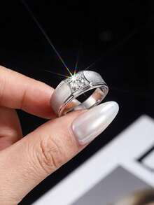 1pc Moissanite Ring Matte 1CT Men's Ring, Perfect Gift For Men On Birthday And Anniversary - Silver - View 2