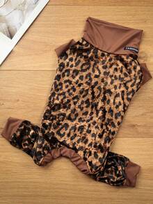 Vintage Brown Leopard Print Comfortable Soft Pet Four-Legged Jumpsuit High Collar Autumn/Winter Dog Loungewear, Suitable For Small Dogs, Medium Dogs And Cats, Bichon, Teddy - Brown - View 7