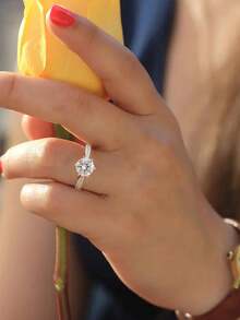 1 buah Cincin Moissanite, Gaya Minimalis, Cincin Berlian Tunggal 1CT 6-Prong, Cocok untuk Pertunangan Wanita dan Pemakaian Sehari-hari - Perak - View 8