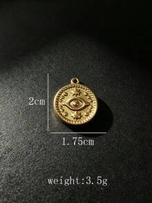 5/10pcs European & American Style Evil Eye Round Pendant, 18K Gold Stainless Steel Distressed Gold Star Embossed Coin, DIY Necklace Earring Jewelry Accessories - Yellow Gold - View 3
