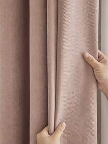 1PC French Cream Style Chenille Herringbone Soft Textured High Blackout Linen Fabric Floor-To-Ceiling Window Curtains For Living Room Bedroom Balcony - Pink - View 11