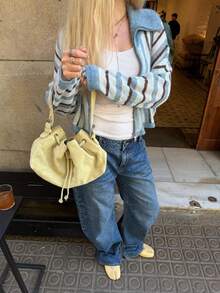 Joy Knit Women's Sweater Autumn/Winter Fashion New Style - All-Match Tops - Minimalist Casual Fashion Versatile - Large Lapel Vertical Stripe Double-Sided Zipper Sweet Loose Knit Cardigan Sweater Jacket - Blue - View 5