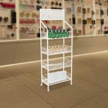 4-Tier Freestanding Snack Display Rack, White Iron PP Retail Storage Shelf With 10 Hooks, 10kg Per Tier Load, Rectangular Merchandise Organizer For Shop Home Cafe - View 9