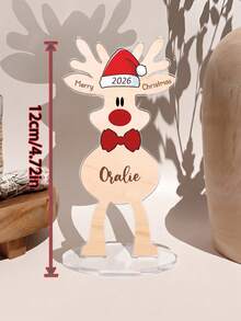 1pc Personalized Reindeer Christmas Tabletop Stand, Custom Name Cute Santa Hat Rudolph Table Decoration, Custom Xmas Desktop Ornament, Holiday Keepsake Gift For Family Home Christmas Decor - Multicolor - View 6