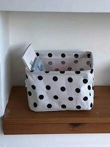 Polka Dot Storage Box With Handle, Foldable Storage Basket, Modern Open-Top Organizer, Polyester Canvas Material, Suitable For School, Office, Vanity, Room Decor, Home Decor, Cosmetics, Handicrafts, Shelf Basket, School Supplies - Multicolor - View 1