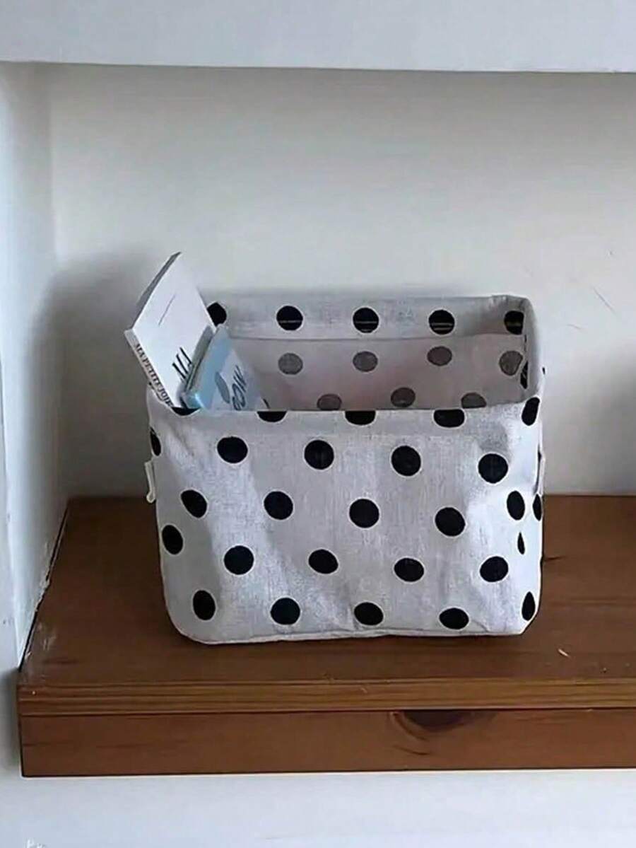 Polka Dot Storage Box With Handle, Foldable Storage Basket, Modern Open-Top Organizer, Polyester Canvas Material, Suitable For School, Office, Vanity, Room Decor, Home Decor, Cosmetics, Handicrafts, Shelf Basket, School Supplies - Multicolor - View 1