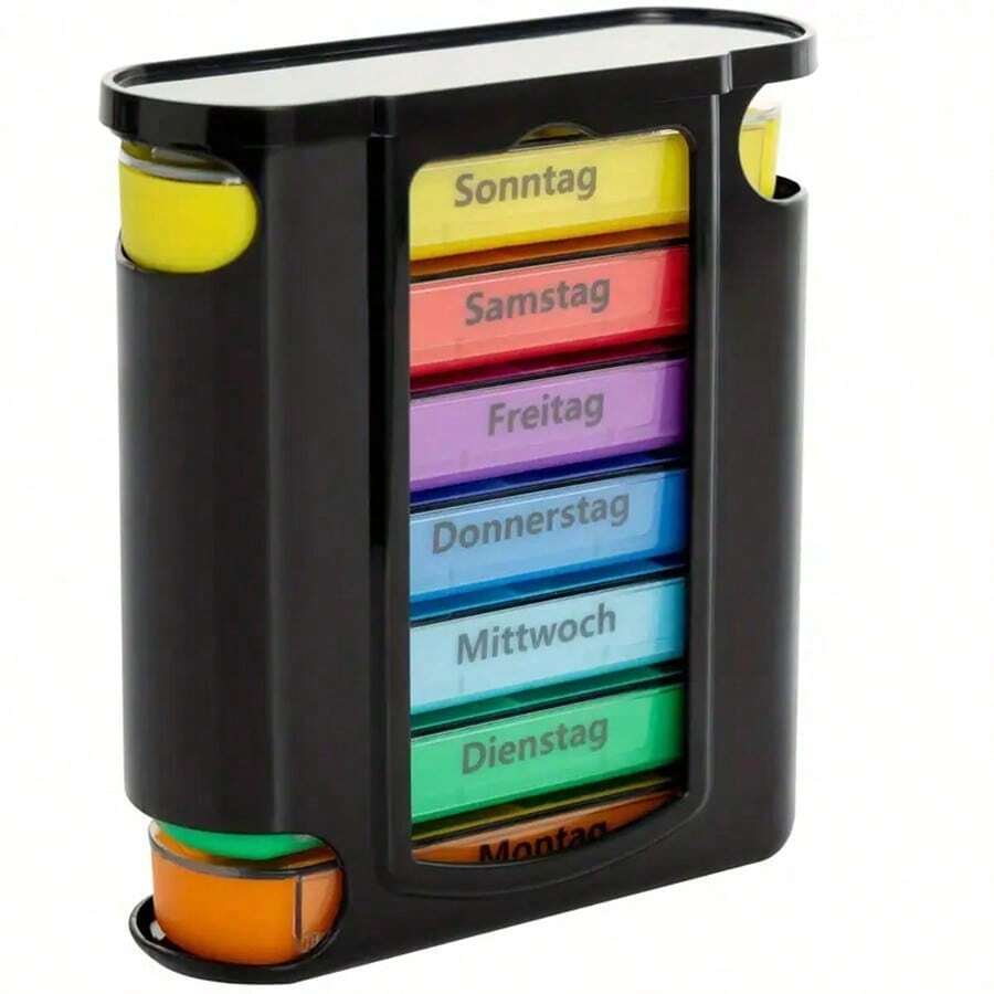 1pc 7-Day 28-Compartment Pull-Out Pill Box, Detachable Pill Box, Portable Mini Medicine Storage Organizer, Transparent Colorful Pill Box - one-size - View 1