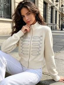 DEEKA Autumn New Women's European And American Style Fashion Minimalist Versatile Knot Button Sweatshirt Jacket - Beige - View 2