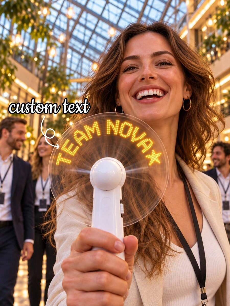 1PC Custom Text LED Message Fan, Personalized Handheld Light Up Fan, Battery Powered Portable Cooling Fan For Corporate Events, Conferences, Trade Shows, Team Parties & Summer Gifts - Multi-color 8 - View 1