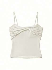 Deconstructed Spaghetti Strap Fitted Cropped Knot Design Fashion Casual, Autumn/Winter Base Layer Tank Top - Apricot - View 8