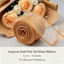 Imperial Gold 50碼/40碼/10碼魚尾薄紗緞帶，4cm/6cm寬流動荷葉波浪邊雪紡緞帶，易裁剪造型，DIY髮飾蝴蝶結、蛋糕裝飾、花束禮品包裝、婚禮生日派對氛圍裝飾配件 - 帝王金 - 查看 11