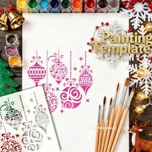 Christmas Ball Painting Templates, 15.24X15.24cm - Includes Geometric Diamond, Swirling Grass And Spiral Designs - With Stars And Bows - These Decorative Balls Hang On Dotted Ropes - A - View 3