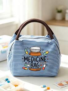 Striped Print Fabric Pill Bag, Portable First Aid Storage Pouch For Travel, Outdoor, Dorm And Home Daily Use, Compact Pill Organizer - Multicolor - View 11
