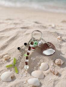 Cross-Border Coconut Keychain Cute 3D Resin Coconut Pendant With Bead Chain, Summer Tropical Style Bag Charm Key Ring For Backpack, Handbag Decoration - Multicolor - View 1