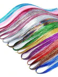Hair Tinsel 5 Pack: Heat-Resistant 46 Inch Shiny Hair Extensions, 12 Colors Available, Shiny "Fairy Hair" Bundles Made Of Synthetic Fiber, Suitable For Women And Girls, Perfect For Halloween And Other Occasions - Multicolor - View 2