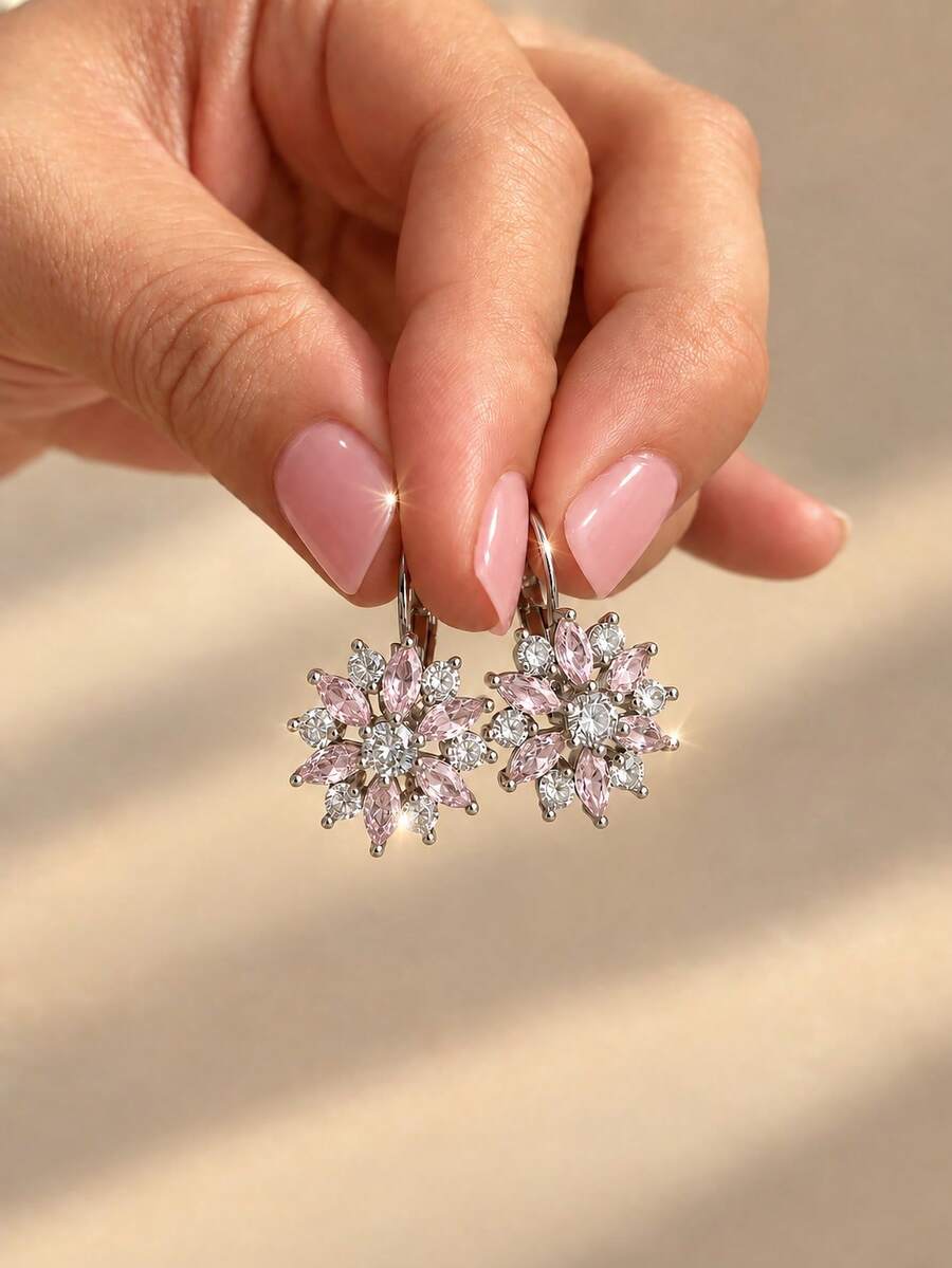 rakol 2pcs Light Pink Minimalist Cubic Zirconia Decor Earrings - Baby Pink - View 1