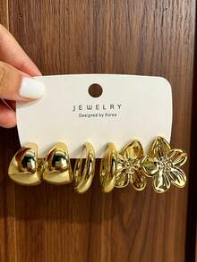 6/18pcs Fashion Elegant Floral Geometric Multicolor Gold Metal Earrings Set, Women's Fashion Earrings Set, Gift For Women - Gold - View 4