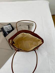 1pc Brown Vintage Leopard Print PU Large Capacity Tote Bag Women's Shoulder Bag - Brown - View 6