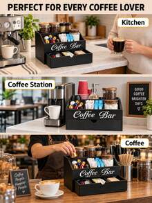 Coffee Bar Organizer Stand, Wooden Coffee Bar Accessory Organizer With Drawers, Coffee Station Organizer With Coffee Pod Basket, Coffee And Tea Condiment Organizer Stand, Kitchen Countertop Organizer, Coffee Pod Holder, Tea Bag Storage, Cafe Decor - Multicolor - View 9