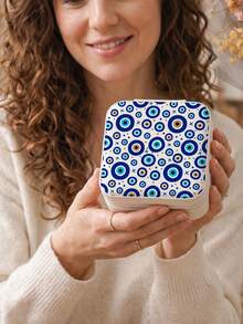 Blue Evil Eye Travel Jewelry Case Portable Small PU Leather Jewelry Box Organizer Storage For Rings Earrings Necklaces Bracelets Gifts For Women - White - View 6