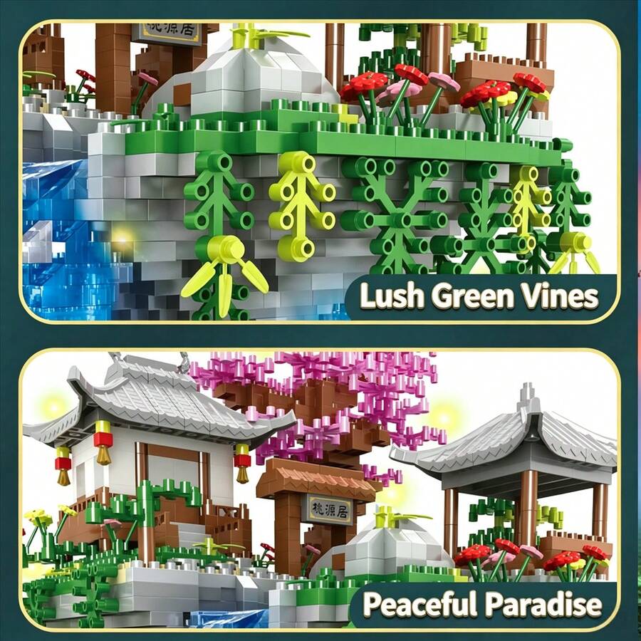 1pc Popular Peach Blossom Pond Non-Lighted Educational Building Blocks Toy, High Difficulty Giant Size Building Blocks Ornament, Ancient Style Handmade Assembly House, Scene Construction Super Difficult - Building Blocks - Ornament - Ancient Style - Immersive