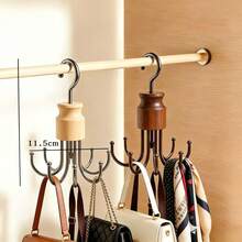 1pc 8-Hook Rotating Wooden & Metal Storage Rack - Multi-Function Wardrobe Organizer For Belts, Bras, Camisoles, Ties & Scarves, Stainless Steel Hooks, Space-Saving Design For Fashionable Closet Organization, Modern Storage Rack With Wooden Base - Multicolor - View 10