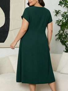 Casual Solid Color Knot Tie Ruffle Trim Long Dress For Women, Suitable For Wedding And Formal Evening Events - Green - View 4