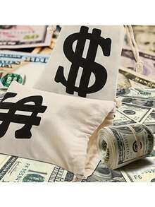 2pcs Canvas Money Bags With Dollar Sign - Perfect For Halloween, Cosplay And Party Favors, Costume Props - Multicolor - View 6