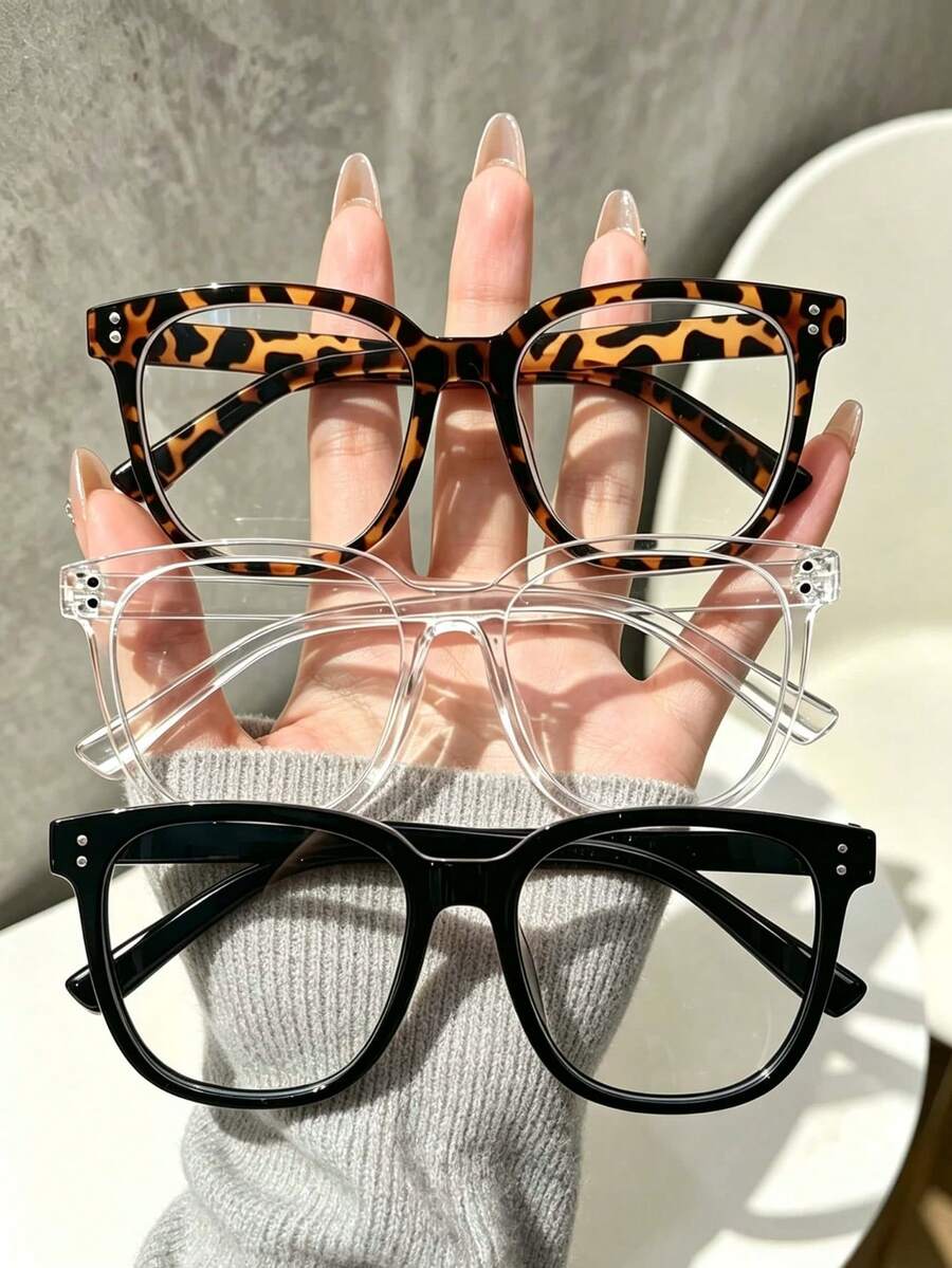 3 Pairs/1 Pair Square Frame Everyday Wear Glasses, Suitable For Men And Women. Designed In A Campus Style, These Glasses Can Flatter Your Face Shape. - Transparent - View 1