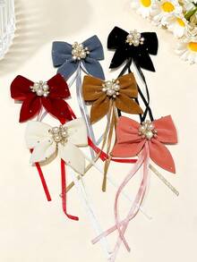 8pcs Cute Rhinestone Bow Ribbon Hair Clips For Girls, Princess Hair Accessories For Back Of Head And Side, Sweet Hair Clips For Daily Use - Red - View 7