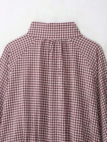 CAREE Women's Autumn/Winter Red Small Plaid Short Jacket, Notch Collar, Dropped Shoulder, Button Front Closure - Multicolor - View 7