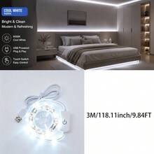 Flexible Touch Control USB LED Strip Lights, Cuttable Self-Adhesive LED Tape, Easy Install DIY Background Lamp, Warm White/Cool White , For Halloween Gaming Room Cabinet Shelf Holiday Decor - 2835 Touch - View 12