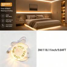 Flexible Touch Control USB LED Strip Lights, Cuttable Self-Adhesive LED Tape, Easy Install DIY Background Lamp, Warm White/Cool White , For Halloween Gaming Room Cabinet Shelf Holiday Decor - 2835 Touch - View 14