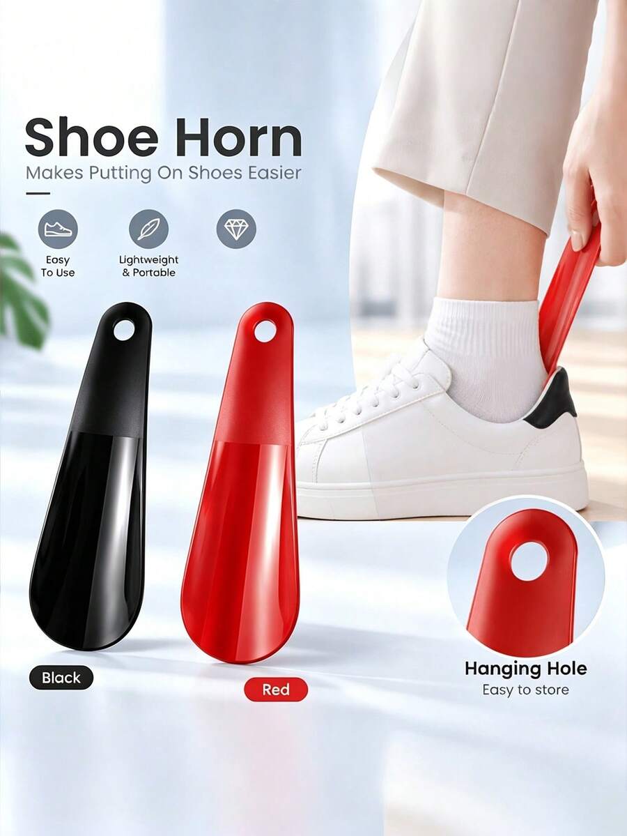 2pcs Short Handle Portable Plastic Shoe Horn, Easy On/Off Shoe Removal Tool, Suitable For Home, Long-Distance And Short-Distance Travel Accessories - Multicolor - View 1