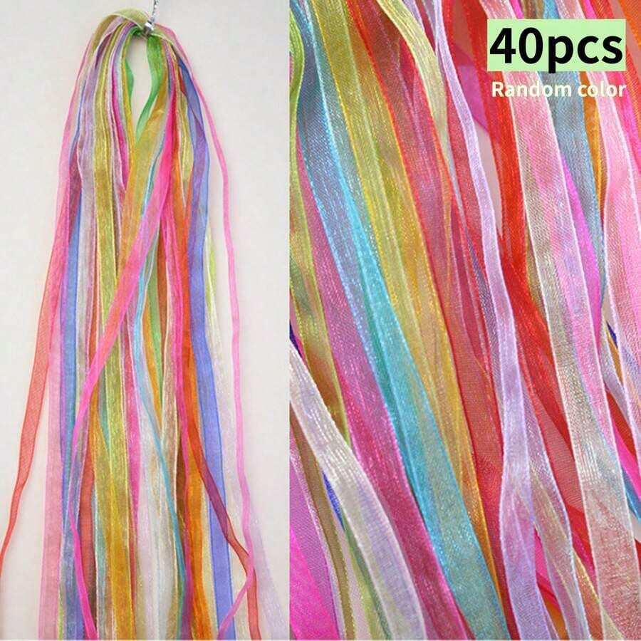40pcs Wide Chiffon Ribbon, Random Color, Transparent Packaging Ribbon, Suitable For Wedding Bouquet, Party Garland, Handmade Lace Fabric, Craft Material - Multicolor - View 1