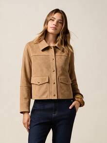 Jaket Pendek Wanita Bahan Suede Imitasi, Pilihan Sempurna untuk Busana Musim Gugur dan Acara Santai - Jahe - View 3