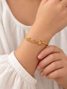 [ZzAi]1pc Birthstone + Name Customized Children's Bracelet, Exclusive Customization, Birthday Gift, Monthly Commemorative Gift, Meaningful Memorial Gift For Kids - Butterfly Bracelet - View 2