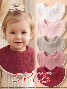 5pcs Newborn Candy Color Snowball Edge Cute Baby Bibs, Soft Skin-Friendly Baby Drool Bibs Set, Suitable For Daily Use In All Seasons - Multicolor - View 10