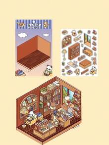 3D Decorative DIY Sticker, "Open Today" Manual Sticker, 3D Layered 3D House Scrapbooking Stickers Suitable For Small House Scene DIY Cafe Bakery Library Greenhouse Crafts And Diary, No Cutting Required Back To School - Multicolor - View 9